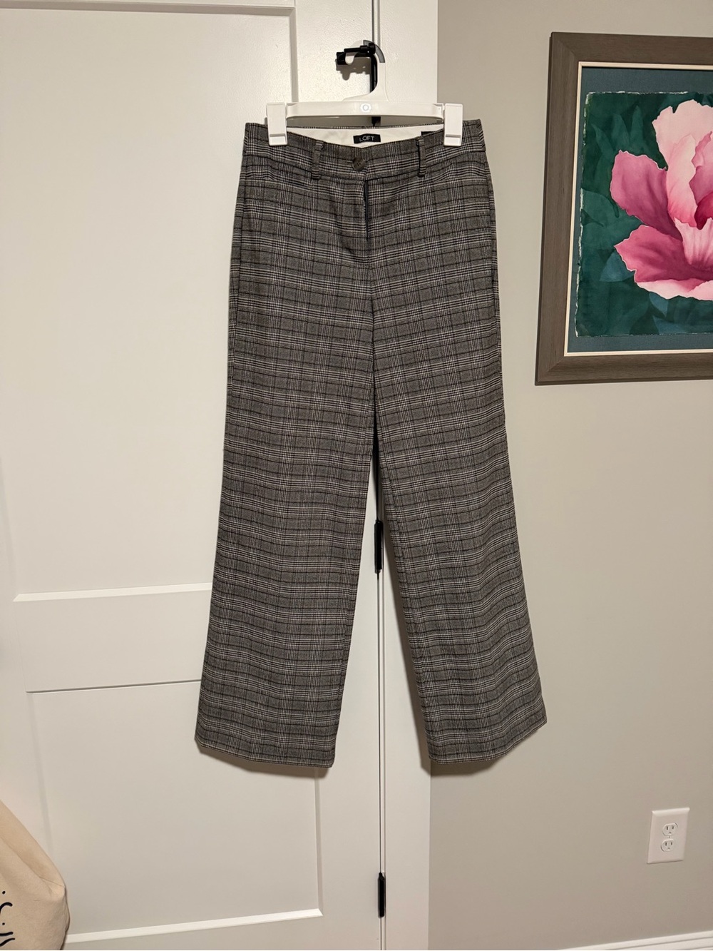 PLAID WIDE LEG HIGH WAIST LOFT TROUSER